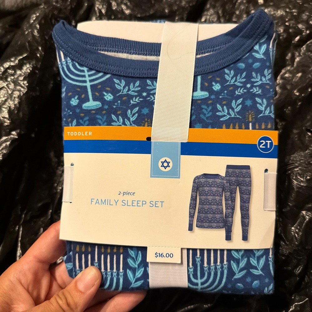 Hanukkah Menorah Dreidel 2-Piece Cotton Pajama Set Toddler 2T Blue Boys Girls
